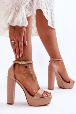 Discount Boto Skórzane Sandały Na Wysokim Słupku I Platformie Nude Sky Dream