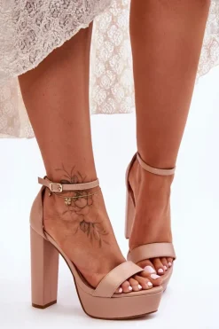 Discount Boto Skórzane Sandały Na Wysokim Słupku I Platformie Nude Sky Dream