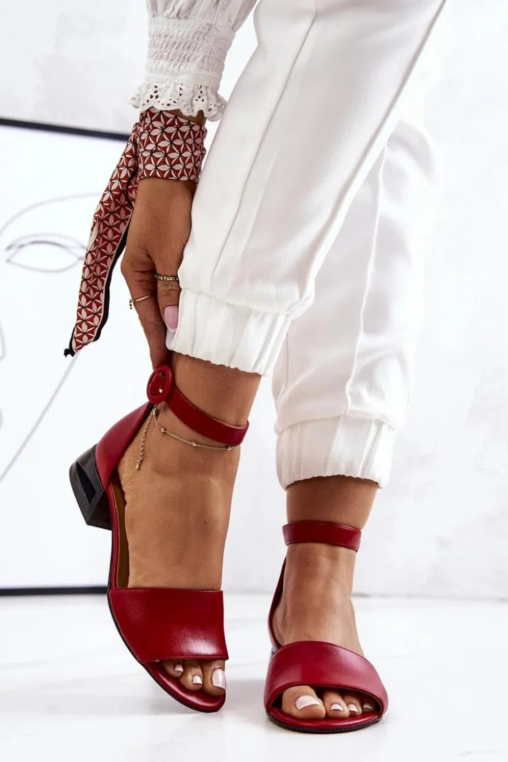 Hot Laura Messi Skórzane Sandały Na Złotym Obcasie 2143 Czerwone