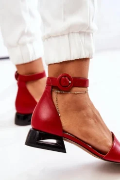 Hot Laura Messi Skórzane Sandały Na Złotym Obcasie 2143 Czerwone