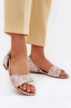 Sale Maciejka Skórzane Sandały Płaskie 04614-22 Beżowe Beżowy
