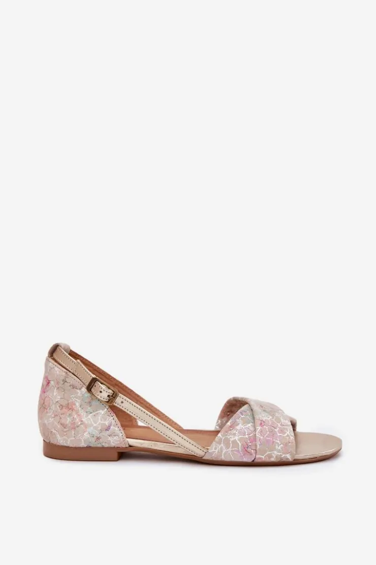 Sale Maciejka Skórzane Sandały Płaskie 04614-22 Beżowe Beżowy