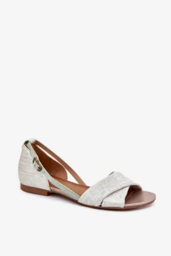 Best Maciejka Skórzane Sandały Płaskie 04614-46 Miętowe Zielony