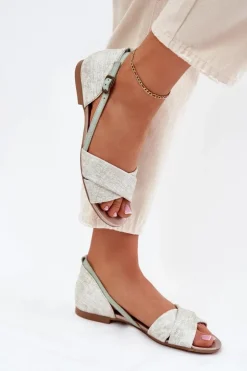 Best Maciejka Skórzane Sandały Płaskie 04614-46 Miętowe Zielony