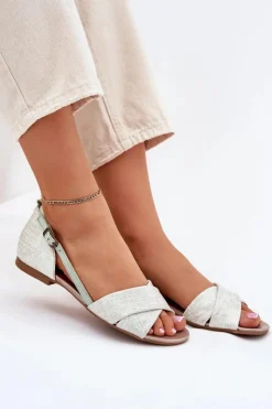 Best Maciejka Skórzane Sandały Płaskie 04614-46 Miętowe Zielony