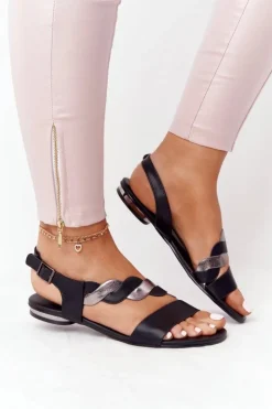 Buty damskie Vinceza Sandały Płaskie*Skórzane Sandały Vinceza 21-17117 Czarno-Srebrne