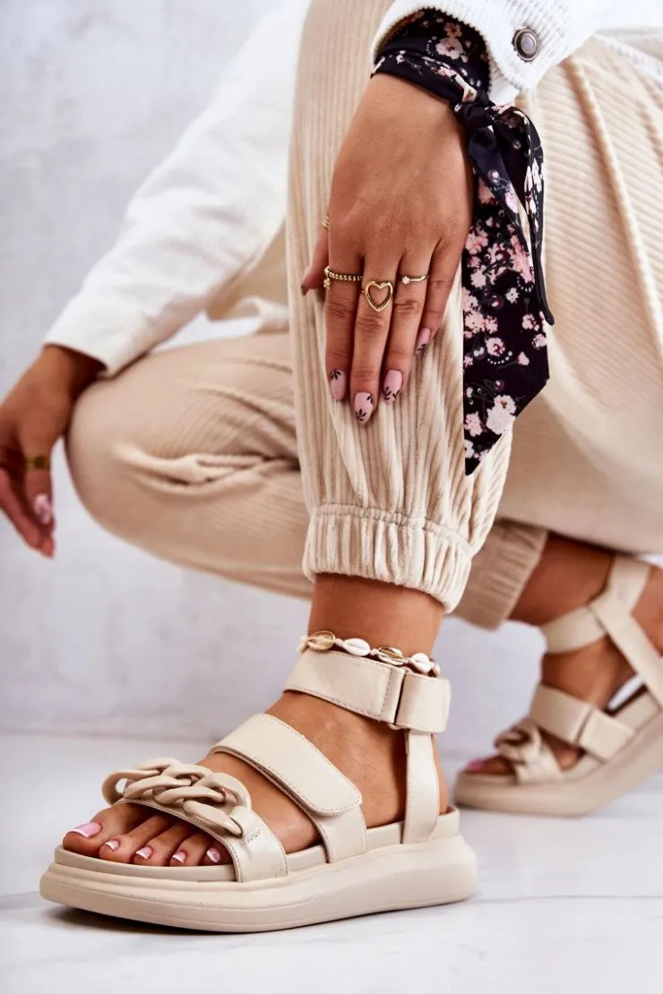 Online Boto Skórzane Sandały Z Łańcuchem La.Fi Beżowe Alissia