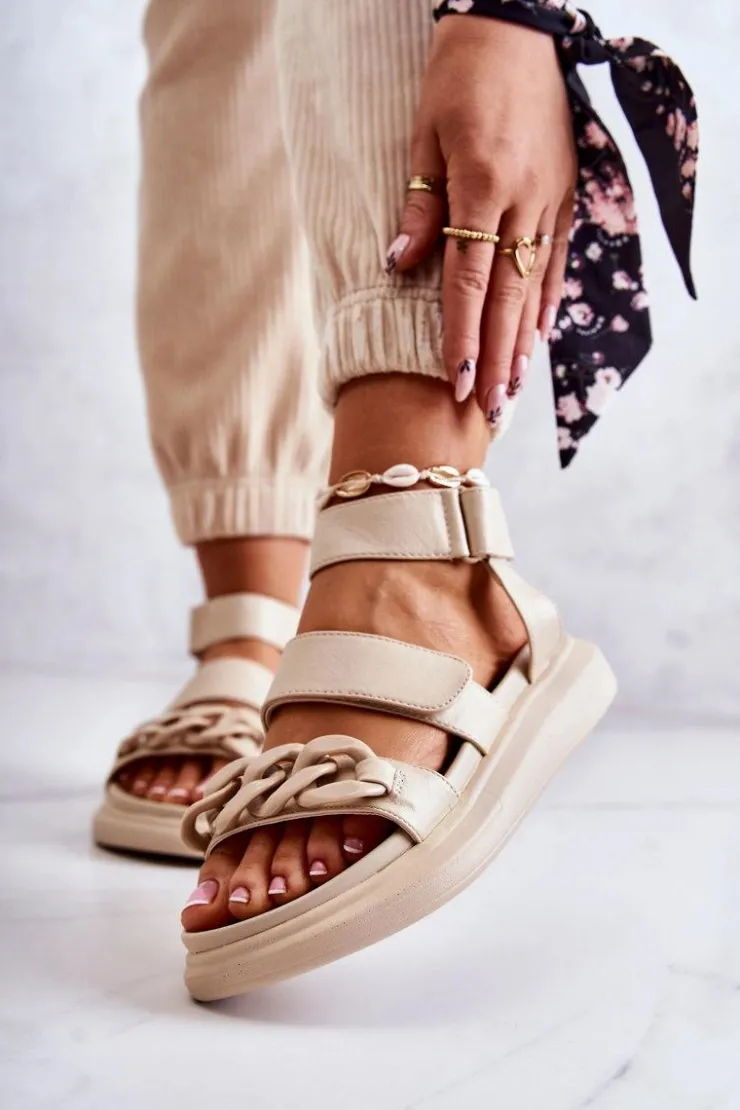 Online Boto Skórzane Sandały Z Łańcuchem La.Fi Beżowe Alissia