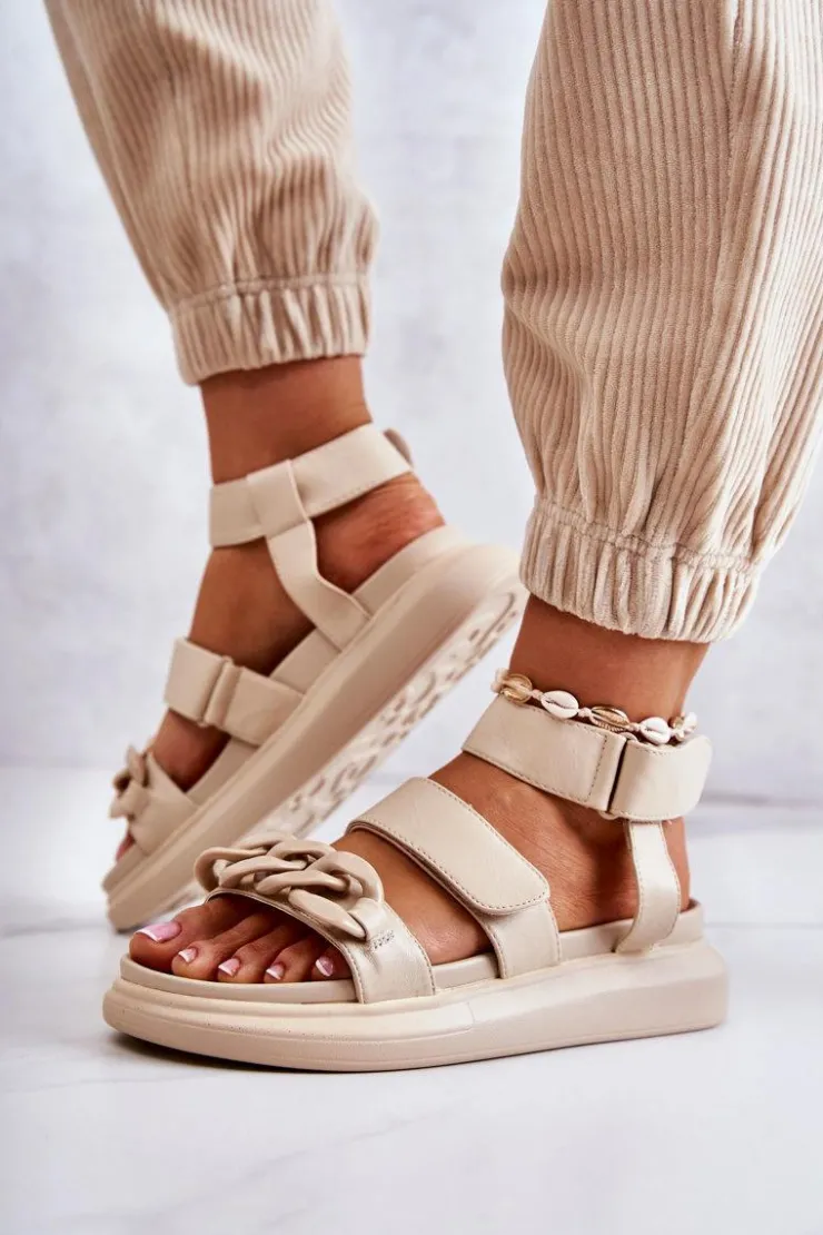 Online Boto Skórzane Sandały Z Łańcuchem La.Fi Beżowe Alissia