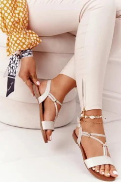 Damskie buty S.Barski Sandały Płaskie*Skórzane Sandały Z Cyrkoniami S.Barski 5541 Beżowe