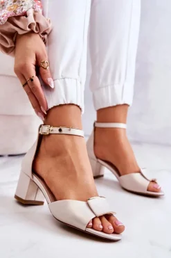 Sale Buty Sergio Leone Skórzane Sandały Z Ozdobą Beżowe Floren