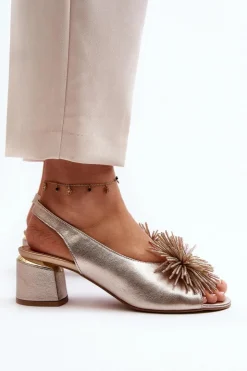 Damskie Laura Messi Skórzane Sandały Z Ozdobą 2719 Złote