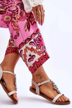 Damskie buty S.Barski Sandały Płaskie*Skórzane Sandały Z Ozdobnym Wężem S.Barski KV-5541-42 Beżowe