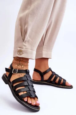 Boto Sandały Płaskie*Skórzane Sandały Z Paseczkami Czarne Lemar Lawren Czarny