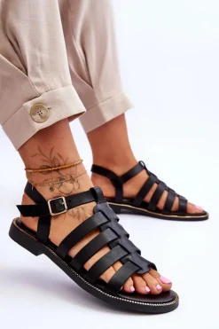 Boto Sandały Płaskie*Skórzane Sandały Z Paseczkami Czarne Lemar Lawren Czarny