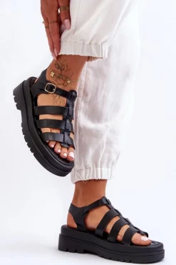 Boto Sandały Płaskie*Skórzane Sandały Z Paseczkami Czarne Colet