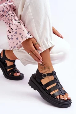 Boto Sandały Płaskie*Skórzane Sandały Z Paseczkami Czarne Colet