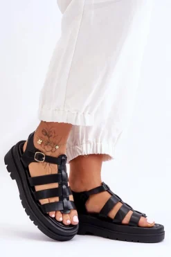 Boto Sandały Płaskie*Skórzane Sandały Z Paseczkami Czarne Colet