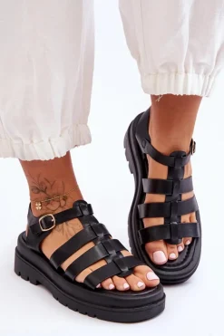 Boto Sandały Płaskie*Skórzane Sandały Z Paseczkami Czarne Colet