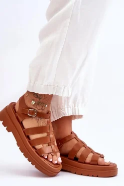 New Boto Skórzane Sandały Z Paseczkami Brązowe Colet