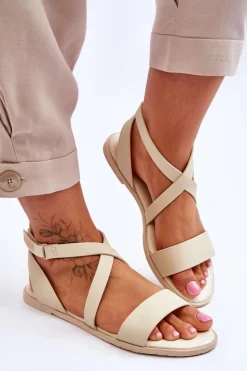 Big Star Shoes Sandały Big Star|Sandały Płaskie*Skórzane Sandały Za Kostkę Big Star LL274A161 Beżowe Beżowy