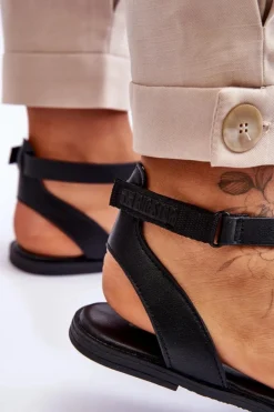 Big Star Shoes Sandały Big Star|Sandały Płaskie*Skórzane Sandały Za Kostkę Big Star LL274A162 Czarne