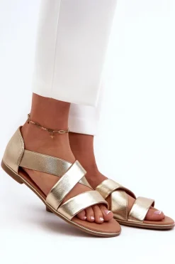 Sale Evento Skórzane Sandały Ze Ściągaczem Złote Apulia Złoty