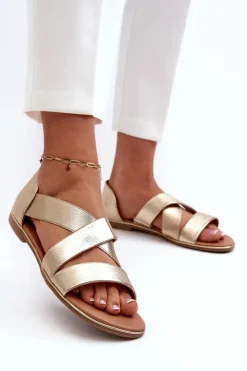 Sale Evento Skórzane Sandały Ze Ściągaczem Złote Apulia Złoty