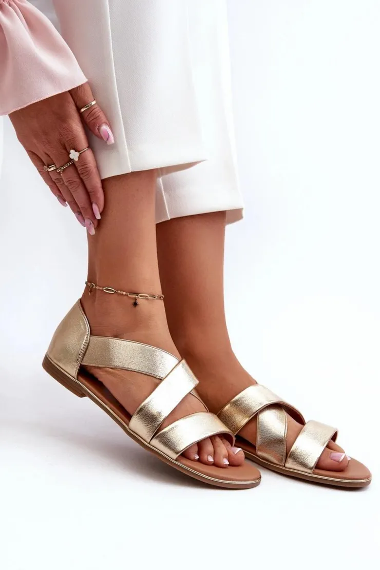 Sale Evento Skórzane Sandały Ze Ściągaczem Złote Apulia Złoty