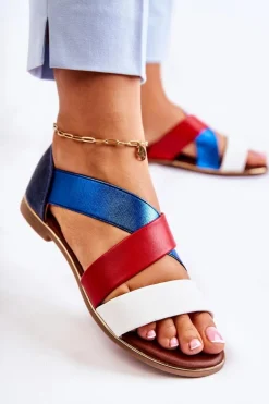 Hot Evento Skórzane Sandały Ze Ściągaczem Niebieskie Apulia