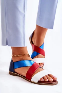 Hot Evento Skórzane Sandały Ze Ściągaczem Niebieskie Apulia