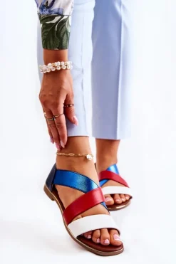 Hot Evento Skórzane Sandały Ze Ściągaczem Niebieskie Apulia