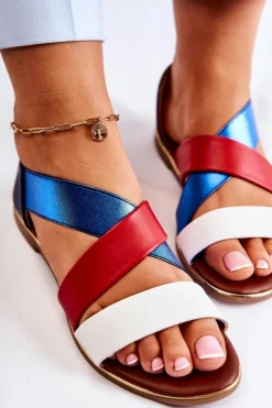 Hot Evento Skórzane Sandały Ze Ściągaczem Niebieskie Apulia