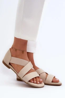 Damskie Evento Skórzane Sandały Ze Ściągaczem Beżowe Apulia