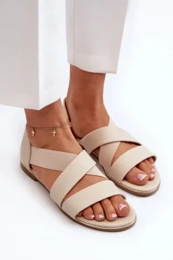 Damskie Evento Skórzane Sandały Ze Ściągaczem Beżowe Apulia