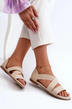 Damskie Evento Skórzane Sandały Ze Ściągaczem Beżowe Apulia