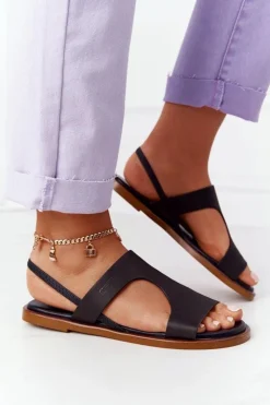 Discount Big Star Shoes Skórzane Sandały Ze Ściągaczem Big Star HH274715 Czarne