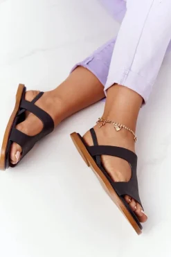 Discount Big Star Shoes Skórzane Sandały Ze Ściągaczem Big Star HH274715 Czarne