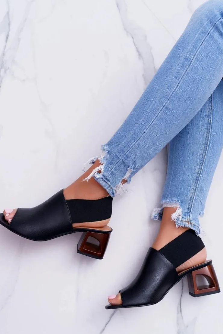 New Laura Messi Skórzane Sandały Ze Ściągaczem 1919 Czarne