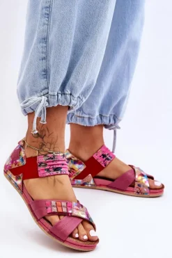 Clearance Maciejka Skórzane Sandały Ze Ściągaczem 03375-44 Różowe