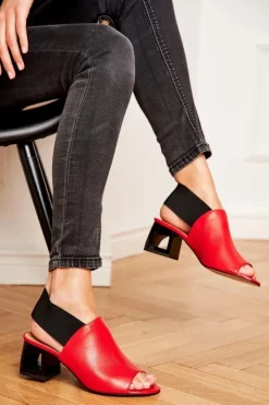 Laura Messi Sandały Na Obcasie*Skórzane Sandały Ze Ściągaczem 1919 Czerwone