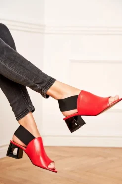 Laura Messi Sandały Na Obcasie*Skórzane Sandały Ze Ściągaczem 1919 Czerwone