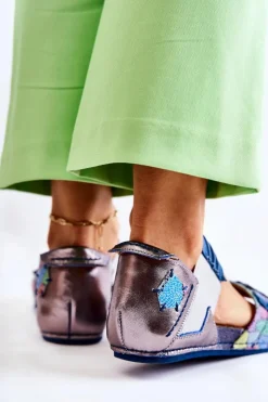 Sale Maciejka Skórzane Sandały Ze Ściągaczem 03375 Niebieskie