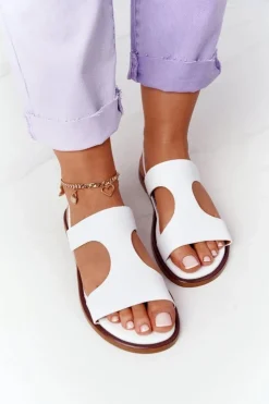 Damskie Big Star Shoes Skórzane Sandały Ze Ściągaczem Big Star HH274717 Białe