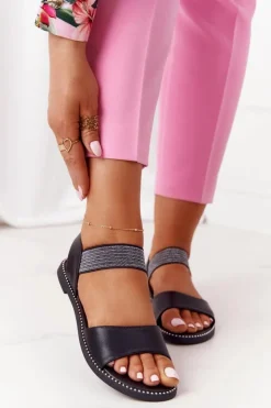 Damskie Damskie buty S.Barski Skórzane Sandały Ze Ściągaczem S.Barski 934-19 Czarne