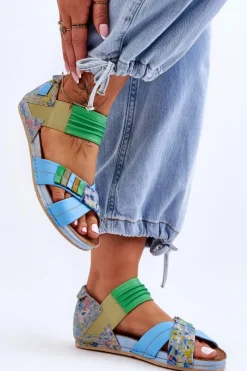 Best Maciejka Skórzane Sandały Ze Ściągaczem 03375-34 Niebieskie