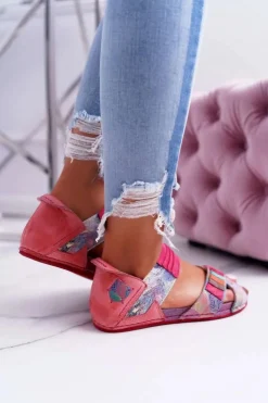 Damskie Maciejka Skórzane Sandały Ze Ściągaczem 03375 Różowe