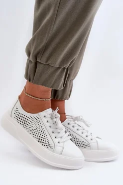 Sale Damskie buty S.Barski Skórzane Sneakersy Damskie Na Platformie Białe S.Barski LR505