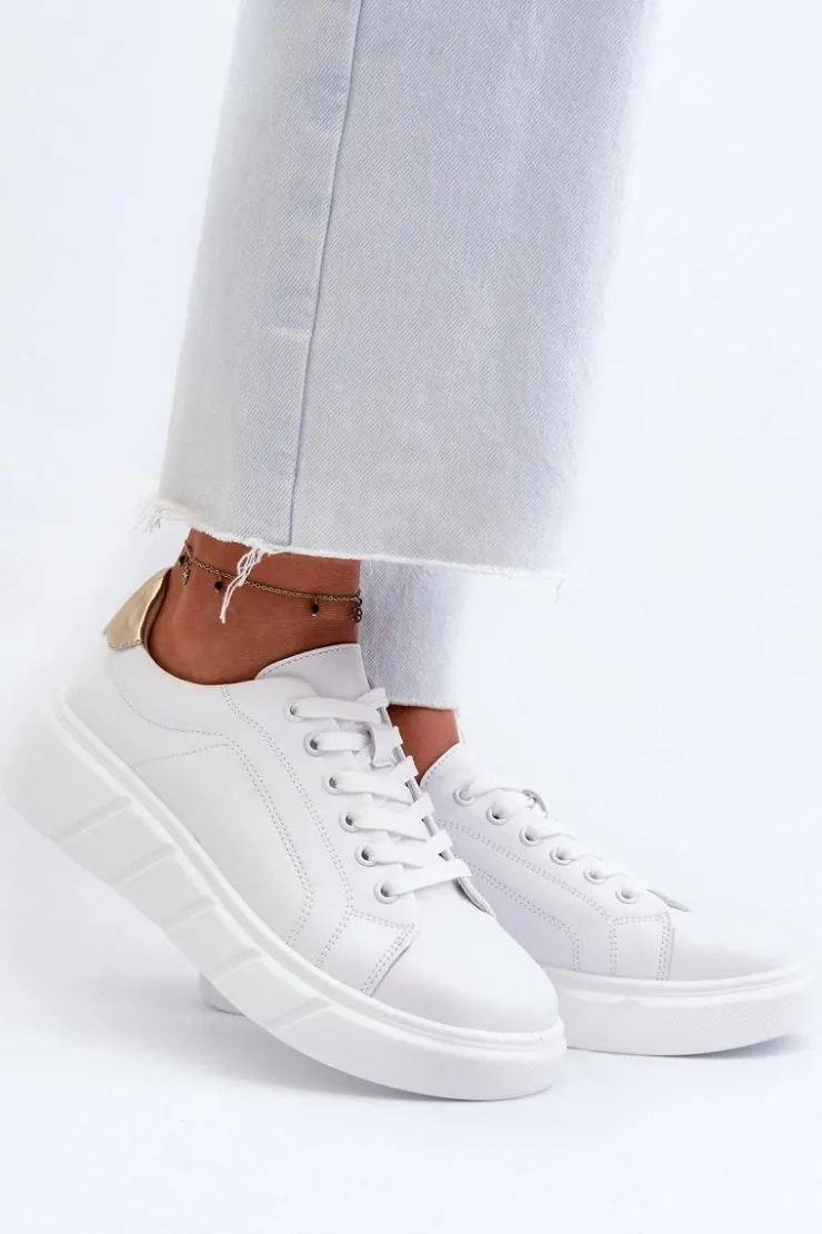 Evento Buty Sportowe Na Platformie*Skórzane Sneakersy Damskie Na Platformie Białe Danida