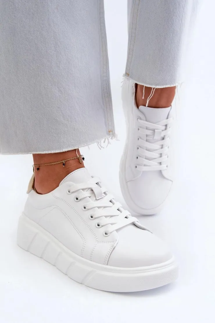 Evento Buty Sportowe Na Platformie*Skórzane Sneakersy Damskie Na Platformie Białe Danida